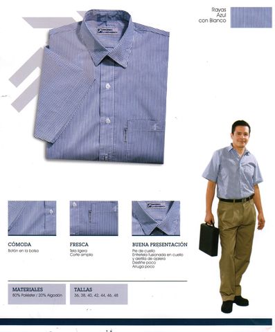 CAMISA DE VESTIR 80/20 POLIESTER-ALGODON MIL RAYAS MANGA CORTA
